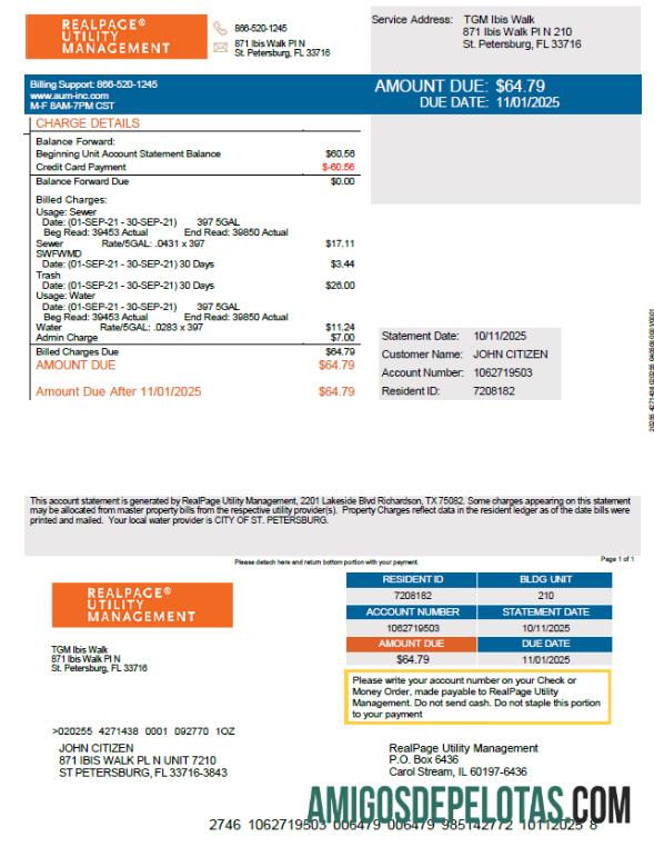 imprimível Modelo de fatura de serviços públicos de gerenciamento de serviços públicos Realpage da Rússia em formatos Word e PDF